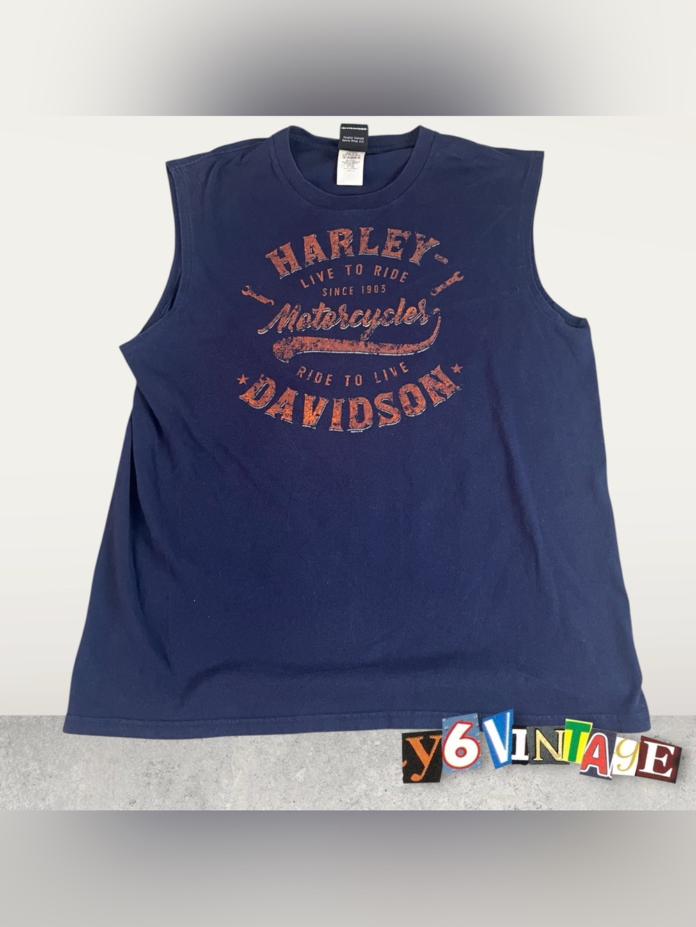 Extra Large Harley-Davidson Navy Muscle Tank with Orange Logo